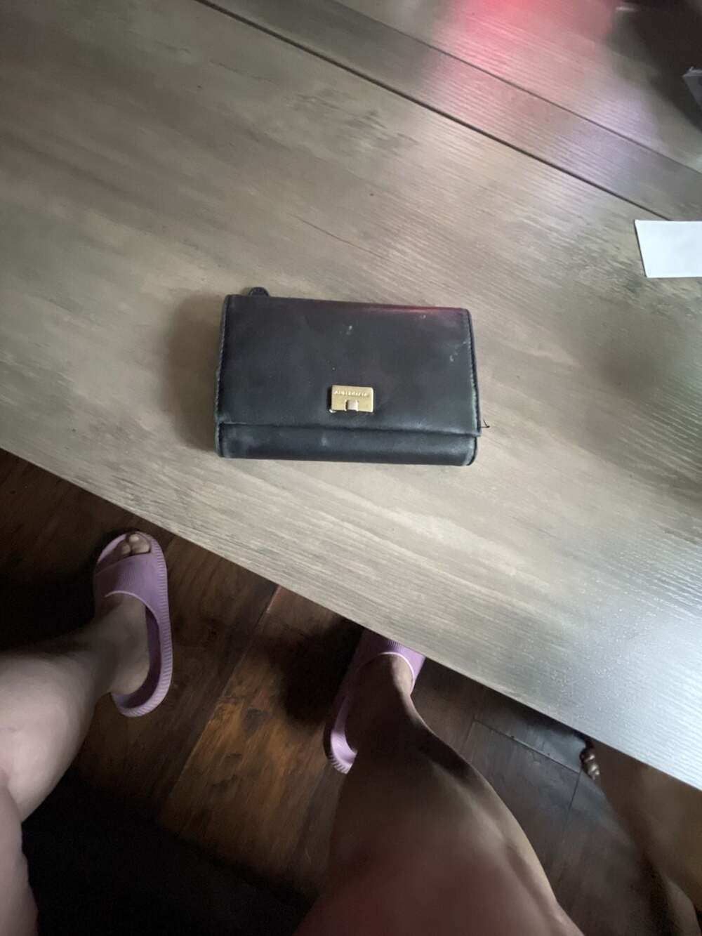 Liz Claiborne Black Faux Leather Trifold Wallet with Gold Hardware